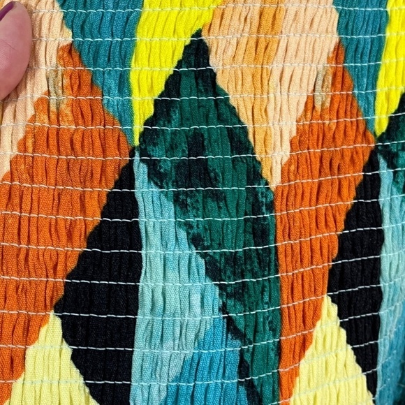 Torrid Top Women 4X Yellow Peplum Crinkle Gauze Smocked Ruffle Geometric Goth - Picture 8 of 15